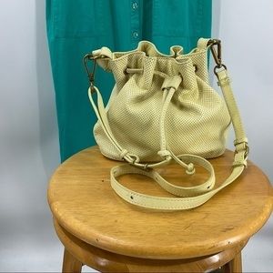 Elliott Lucca pale yellow leather drawstring Crossbody boHo purse
